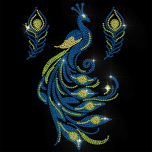 GOMAKERER 3 Stück Strasssteine Zum Aufbügeln Hotfix Strass Bling Aufkleber Wärmeübertragung Pfau Strass Dekorativ Für T Shirts Kleidung Tragetasche DIY Kunst Handwerk Geschenke Pfau Strass