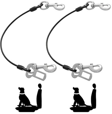 2 PCS Dog Seat Belt, Dog Car Harness, Anti Chew Dog Lead, Dog Chain with Double Clip and Buckle Attachment, for Pet Walking Training, Vehicle Travel, Anti Bite Safety Rope (16in/40cm)