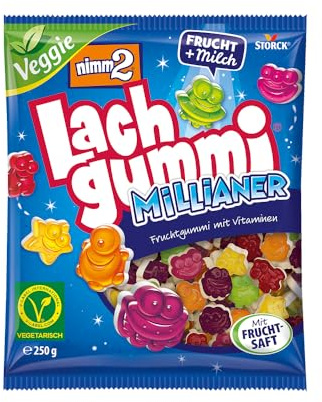nimm2 Lachgummi Millianer, vegetarische Fruchtgummis mit Milch - 1 x 250 g | Fruchtgummi in 6 Sorten mit Milchschaum, Fruchtsaft & Vitaminen, Süßigkeit zum Naschen & Teilen für die ganze Familie, veggie