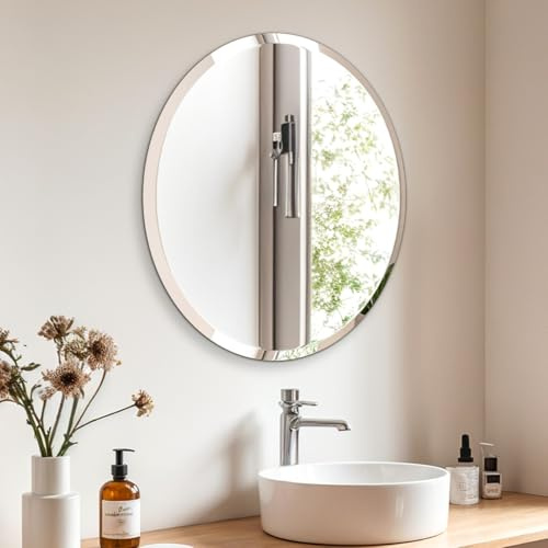 Artloge Spiegel Rund40cm Rahmenlos Wandspiegel: runder Spiegel abgeschrägter HD Glas Badspiegel für Bad Wohnzimmer Schlafzimmer Flur