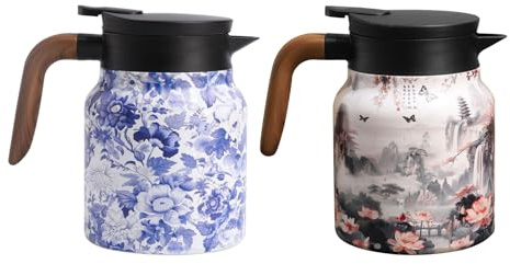 Isolierte Teekanne – Blumen-Teekanne, 1000 ml, 35 Oz, 16,5 x 12 cm, Wasserkocher aus Edelstahl, Thermo-Kaffeekaraffe, Vintage, Teekanne mit Wasserabtrennung, integrierter Filter | Getränkespender