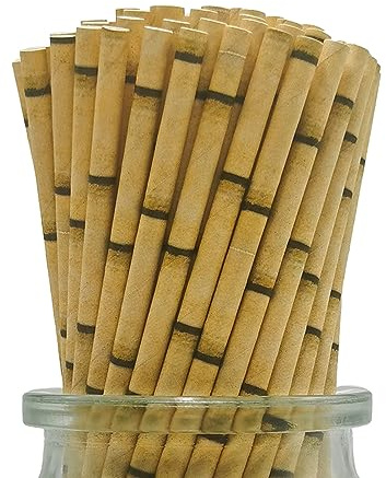 100 Unidades Pajitas Desechables Bambú Amarillo, 19,7 cm, Biodegradables Pajitas de Papel Bambú para Cumpleaños, Bodas, Navidad, Celebraciones, Fiestas y Manualidades