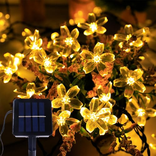 Kaleora Solar Lichterkette Aussen, 5M 20 LED Blumen Lichterkette Außen Wasserdicht, 8 Modi, Kirschblüten Solarlichterkette für Garten, Terrasse, Balkon, Bäume, Hochzeit, Party Deko, Warmweiß
