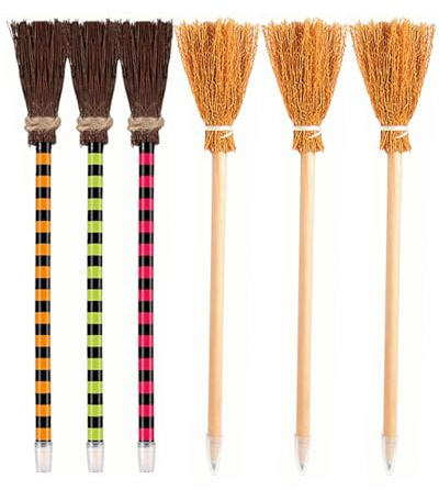 LOZTBUE 6 unidades de escoba de bruja para Halloween, decoración de brujas, escoba de bruja, palo de escoba, lápices de Halloween, escoba de bruja, 2 modelos