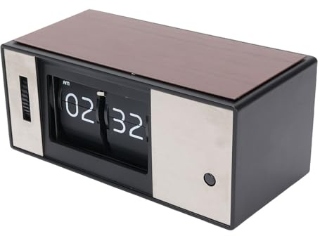Brrnoo Retro-Flip-Uhr, Automatische Mechanische Flip-Schreibtischuhr mit Warmem Licht, Minimalistische Vintage-Digital-Tischuhr für Wohnzimmer, Schlafzimmer, Büro-, Batteriebetriebene Uhr