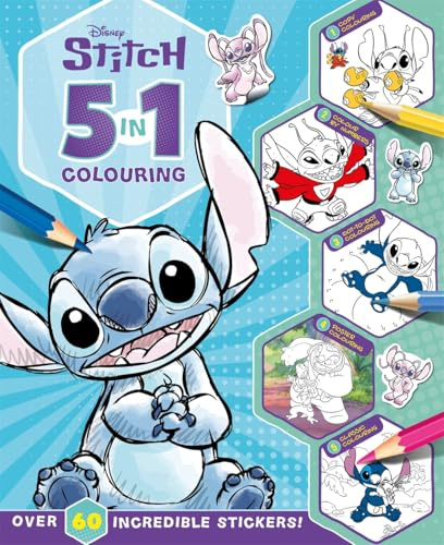 Disney Stitch: 5 in 1 Colouring (With dot-to-dot, colour-by-numbers, copy colouring, and more!)