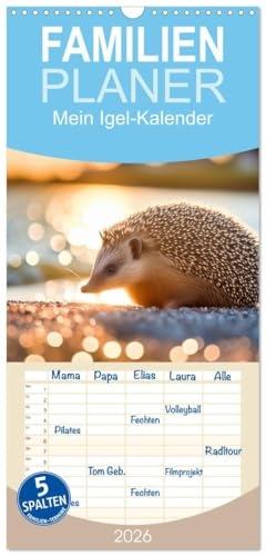 Familienplaner 2026 - Mein Igel-Kalender mit 5 Spalten (Wandkalender, 21 cm x 45 cm), CALVENDO: Mit schönen Igel-Bildern durch das ganze Jahr. (CALVENDO Natur)