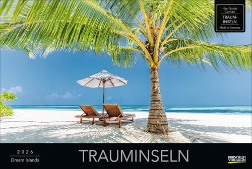 Trauminseln 2026: Großer Foto-Wandkalender mit Bildern von Traumzielen. Edler schwarzer Hintergrund. PhotoArt Panorama Querformat: 58x39 cm.