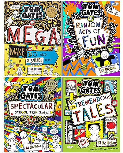Tom Gates Series 4: 4 Books Collection Set By Liz Pichon (Mega Make and Do and Stories Too[Hardcover], Random Acts of Fun[Hardcover], Spectacular School Trip, Ten Tremendous Tales)