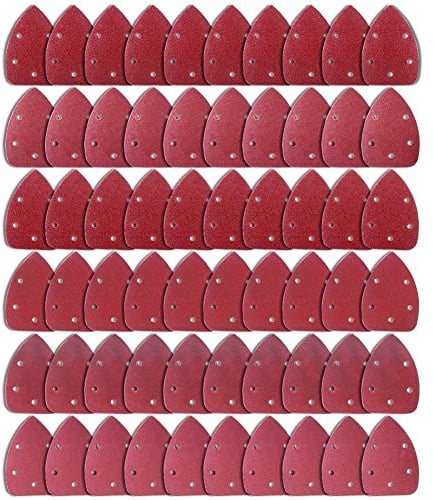 AUSTOR 60 stücke Klett-Schleifdreiecke Maus Detail Schleifpapier 5 Loch je 10 x 40 / 60 / 80 / 120 / 180 / 240 Körnung Für Dreieckschleifer Schleifer