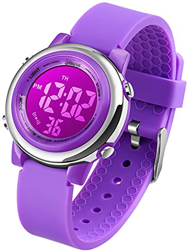 VenSten Montre numérique électrique pour enfants, étanche, luminescente, avec chronomètre, alarme, LED 7 couleurs – Violet