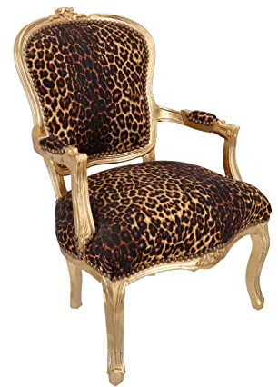 Way Home Store - Barocksessel Luis Französischer Stil Louis XVI - Blattgold Holz und Leopardenstoff - Maße: 63 x 65 x 94 cm