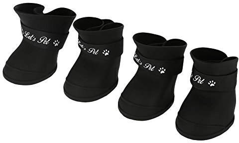 Dog Heat Shoes,Fdit 4Pcs Pet Dog Rain Shoes Silicone Waterproof Anti-slip Protective Rain Shoes for Dog Small Animal (L/Black)