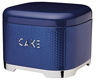 KitchenCraft Lovello Textured Cake Storage Tin with Geometric Hexagon Pattern, 26 x 26 x 19 cm (10 x 10 x 7.5) - Midnight Navy