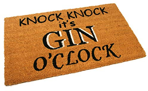 Black Ginger, Türmatten, aus Kokosfaser, dick und dekorativ, gemustert im Naturdesign Gin O'clock
