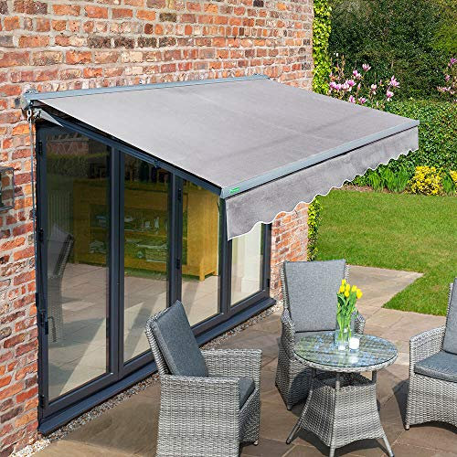Primrose 3m x 2.5m Electric Half Cassette Garden Charcoal Cassette Awning Complete with Fixings and Winder Handle (Silver)