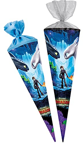 Schultüte - Dragons - Drachenzähmen leicht gemacht - 85 cm - 6 eckig - Tüllabschluß - Zuckertüte - mit/ohne Kunststoff Spitze - Nestler - Jungen Mädchen - D..