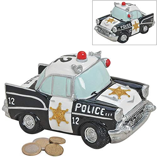 matches21 Spardose Sparbüchse Polizeiauto US Police Car schwarz-weiß Sparschwein aus Polyresin 1 STK. 17x10x9 cm