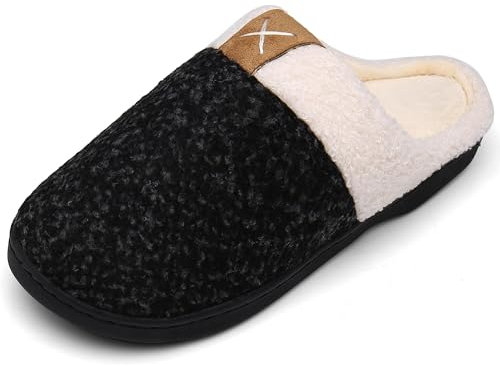 Mishansha Winter Hausschuhe Herren Gefüttert Pantoffeln Damen Warm Slippers Memory Foam Plüsch Schwarz 46/47