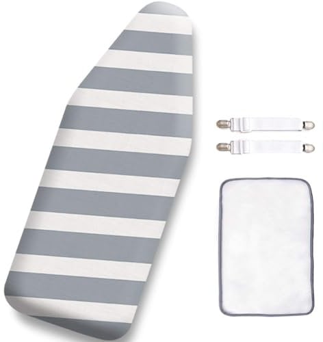 SheeChung 12.5 x 32 Inch Small Ironing Board Cover and Pad,Cotton Cover & Extra Thick Padding,Resists Scorching and Staining,Elastic Cord,Fits Small Mini Table top Ironing Board (Board not Included)