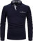 AIOIDI Men's Casual Polo Shirts Long Sleeve Striped Collar T-Shirts with Pocket,B-Navy Blue,XL