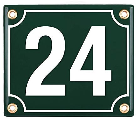 Sosenco Hausnummerschild Hausnummer - 12x14 cm - Keramik Emaille - Wetterfest - Personalisiert - Emailschild (Grün)