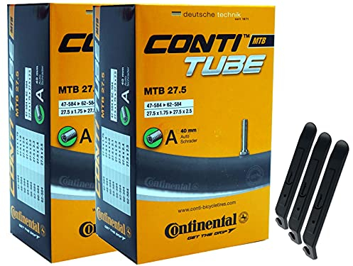 pneugo! Set 2 x Continental Fahrradschlauch 27.5 Zoll Autoventil 47-584/62-584 (MTB) + 3 Reifenheber