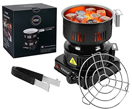 Allume Charbon électrique Briquet 600W plaque chauffante Réchaud électrique avec poignée amovible compact cheminee allume barbecue,Câbles de 1,5 mètres (Medium)