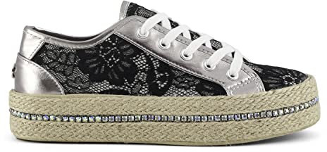 CAF Noir DG9520 Chaussures Femme Noires Baskets Dentelle Corde Lacets Plateforme 38