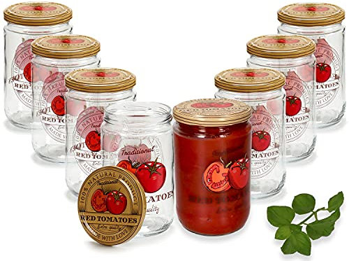 MamboCat Tomato Lot de 8 bocaux en verre de 660 ml I Avec couvercle I sauces, soupes, tomates passées, etc. I Bocaux de conservation