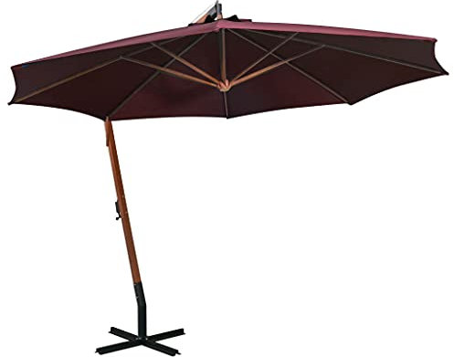 vidaXL Sombrilla colgante con palo madera abeto rojo burdeos 3,5x2,9 m