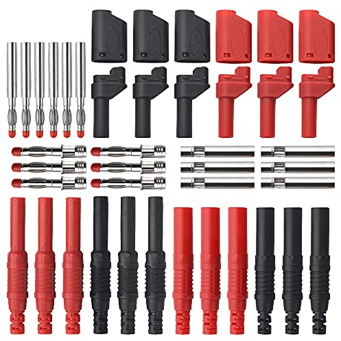 WMYCONGCONG Lot de 6 Connecteurs bananes 4mm mâles empilables avec adaptateurs banane jack + 6 Fiche banane femelle de 4 mm Prise Jack + 6 Connecteurs banane 4mm à souder Connecteurs banane DIY