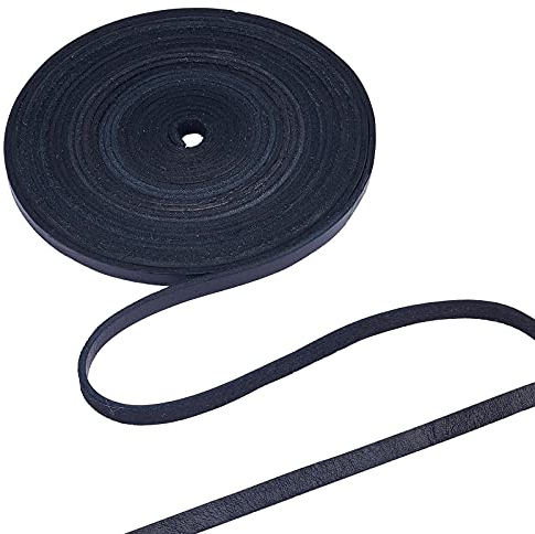 GORGECRAFT 5.5 Yards Black Leather Strips 6mm Wide Flat Genuine Leather Cord 2mm Thick Full Grain Cowhide String for Bracelet Jewelry Making DIY Craft Projects Belts Keychains