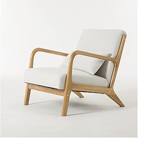 DUNAKE Armlehnensessel,Polsterstuhl,Polstersessel Loungesessel,Modern Wohnzimmer Sessel,Massivholzbeine,nordischer Sessel,Zuhause,Schlafzimmer,Balkon,Garten,praktisch und modisch (Color : White)