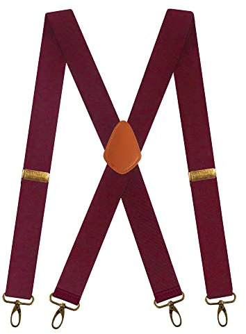 Men's Braces with 4 Hook-Clips for Trousers, Vintage Suspenders Braces for Men Heavy Duty Adjustable Elastic X Shape (Burgundy)