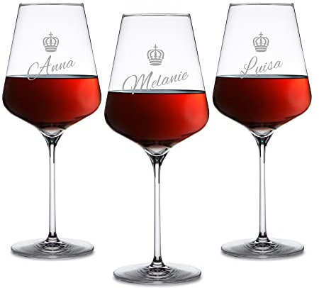 AMAVEL 3er Set Weingläser mit personalisierter Namensgravur, Geschenkidee für Freunde und Weinliebhaber, 500 ml