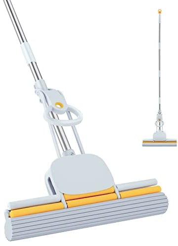 DUDTO Mocio in spugna PVA per la pulizia dei pavimenti, manico lungo 152,4 cm, auto-strizzante con testa da 38,1 cm per piastrelle cucina e bagno, spugna per la pulizia dei pavimenti con strizzatoio