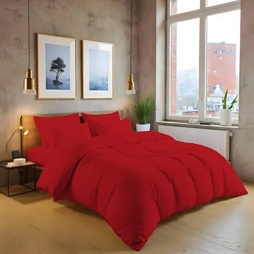 MistyMorning Plain Duvet Cover sets, Soft & Premium quality Bedding & Linen, Egyptian Cotton with 200 Thread Count. (Red, Super King)