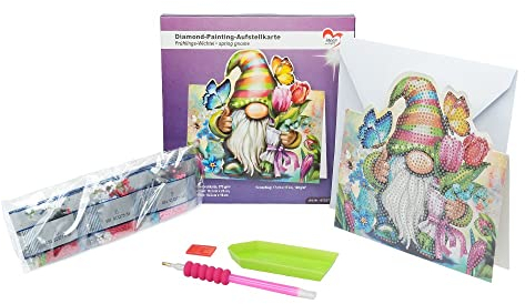 Ideen mit Herz Diamond-Painting-Aufstellkarte | 370 g/m² | 16,3 cm x 16 cm | inkl. Briefumschlag & Werkzeug (Frühlings-Wichtel)