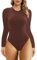 SHAPERX Damen Bodysuit - Langarm Rundhals T-Shirt Top mit Hoher Elastizität und Tanga, UK-SZ5242-Cocoa-2XL