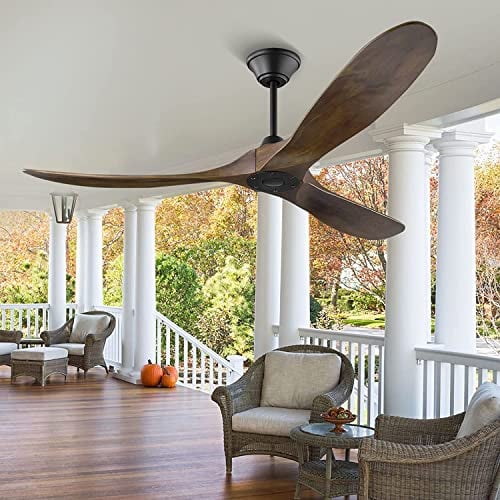 MSHENUED Ventilador de techo de 152 cm sin luz, moderno ventilador de techo con mando a distancia, ventilador de techo 3 aspas de madera maciza, apto para dormitorio/salón/estudio/porche