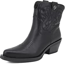 QUEEN HELENA Texani Stivaletti Camperos con Tacco Bassi Cowboy Ricamati a Punta Western Donna X28-102 (Nero, Sistema Taglie Calzature EU, Adulto, Donna, Numero, Media, 37)