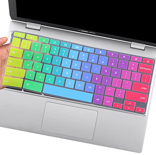 UUONDO Keyboard Cover for 11.6 14 ASUS Chromebook C203XA C434 C425 C403 C223 C214 C213 C204 C202, ASUS Chromebook CX1 CX1100 CX1101 CX1400-Rainbow