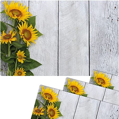 Tischsets 4er als abwaschbare Sommer Tischdeko - Platzsets Landhaus Sonnenblumen Blumen als Tischuntersetzer - Platzdeckchen als Tischunterlage für Esstisch Wohnzimmer Tisch