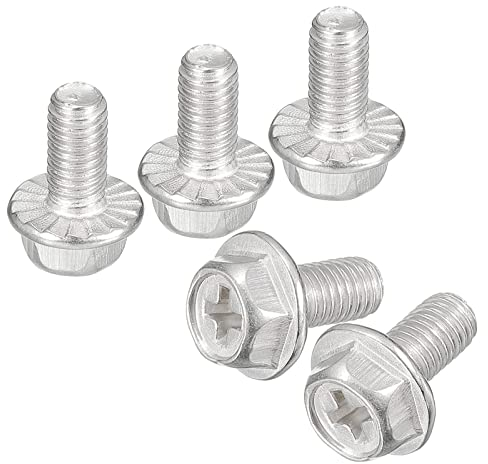 sourcing map M5x10mm Phillips Hex Head Flange Bolts, 10pcs 304 Stainless Steel Hexagon Phillips Flange Head Hex Bolts Machine Screws