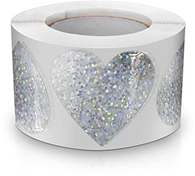 Silber Herz Aufkleber Rolle 3.8cm Klein Selbstklebende Glänzende Herzform Etiketten Funkelnde Aufkleber Heart Sticker für Hochzeiten Scrapbooking Geschenkaufkleber 500 Stück