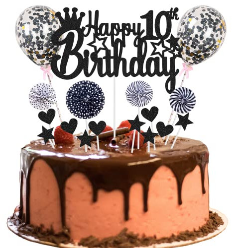 Tortendeko 10 Geburtstag Deko Happy 10th Birthday Tortendeko 10 jahre mädchen junge Kuchendeko 10. Geburtstag mädchen Schwarz Tortendeko junge mädchen Hello 10 Glitter Cake Topper für 10 Geburtstag