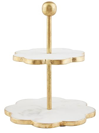 Mud Pie Marmor-Etagenständer, gewellt, goldfarben, 30,5 x 25,4 cm Durchmesser, mehrfarbig