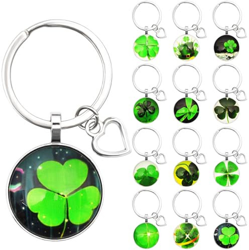Sunwuun 12 Stück Kleeblatt Glücksbringer Schlüsselanhänger,Acryl Schlüsselanhänger Glücksbringer Kinder,Glücksbringer Silvester Kinder,Geburtstag Neujahr Glücksgeschenk