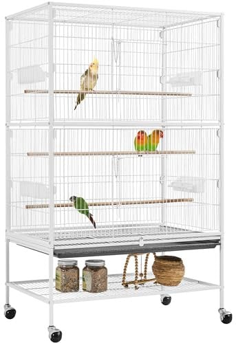 Yaheetech Jaula Grande para Pájaros, Mascota con Ruedas, Unisex, 52 cm x 79 cm x 132 cm, Hierro, Blanca